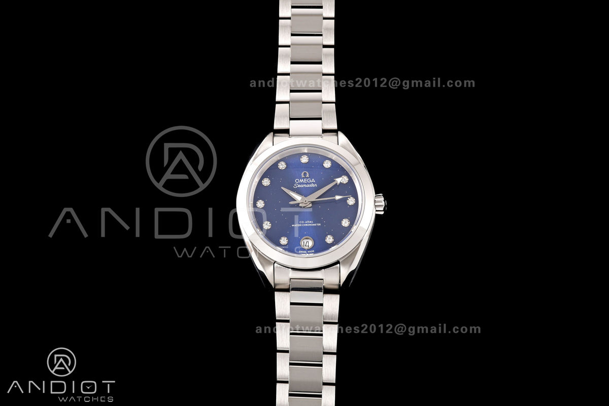 Aqua Terra Shades 34mm SS VRSF Best Edition Blue Diamonds Dial on SS Bracelet A8800